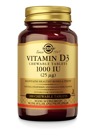 SOLGAR VITAMIN D3 25MCG 1000IU 100 KAUWTABLETTEN